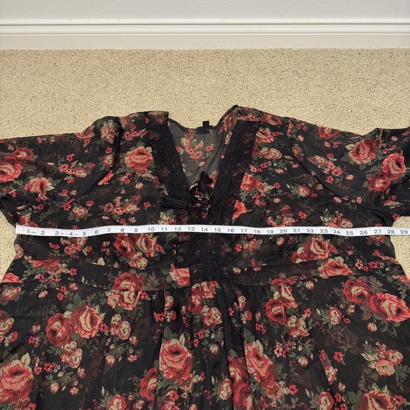 Torrid Babydoll Blouse Womens 5 Black Red Floral Sheer Lace Boho Tunic Plus - Picture 7 of 8